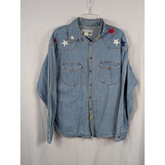Jake Stuart Other - Vintage Jake Stewart Embroidered Stars & Boots Denim Button Up Shirt Size Medium